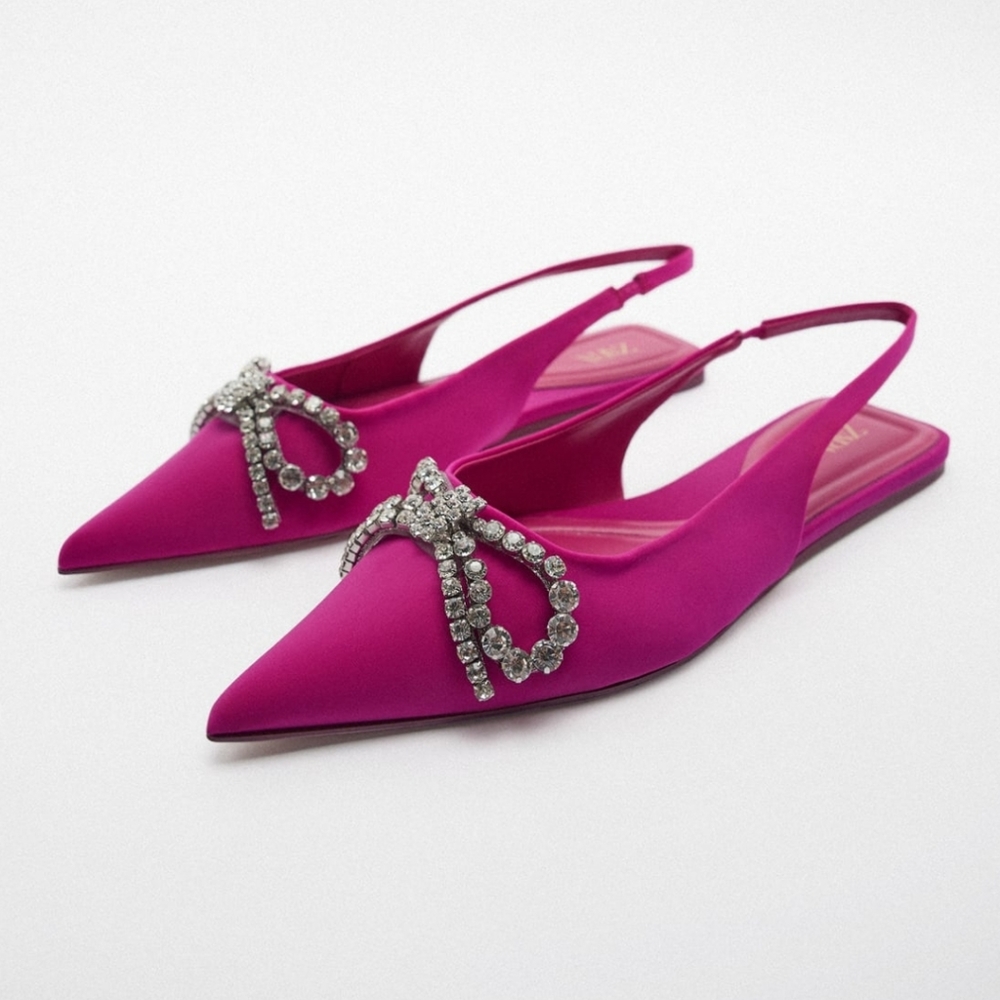 ZARA * Rhinestone EMBELLISHED BOW FLAT MULES Sandals - Picture 1 of 6